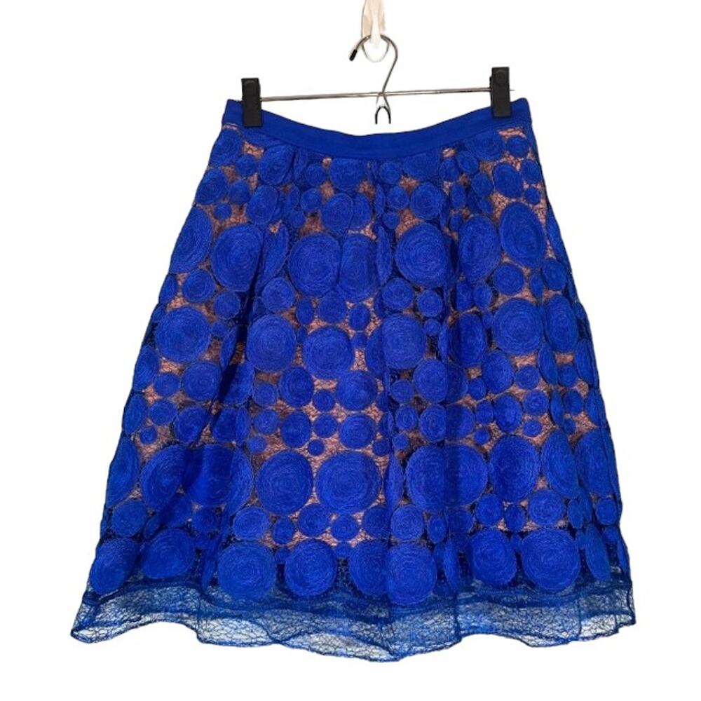 Eva Franco Anthropologie Albastru Blue Nude Lace Floral Circle Skirt Women Sz 0